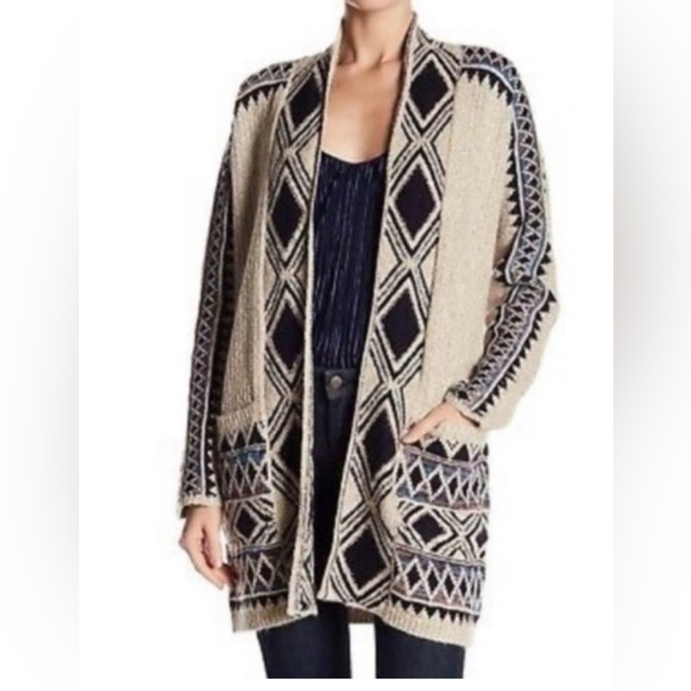 Lucky Brand Beige and Blue Cardigan